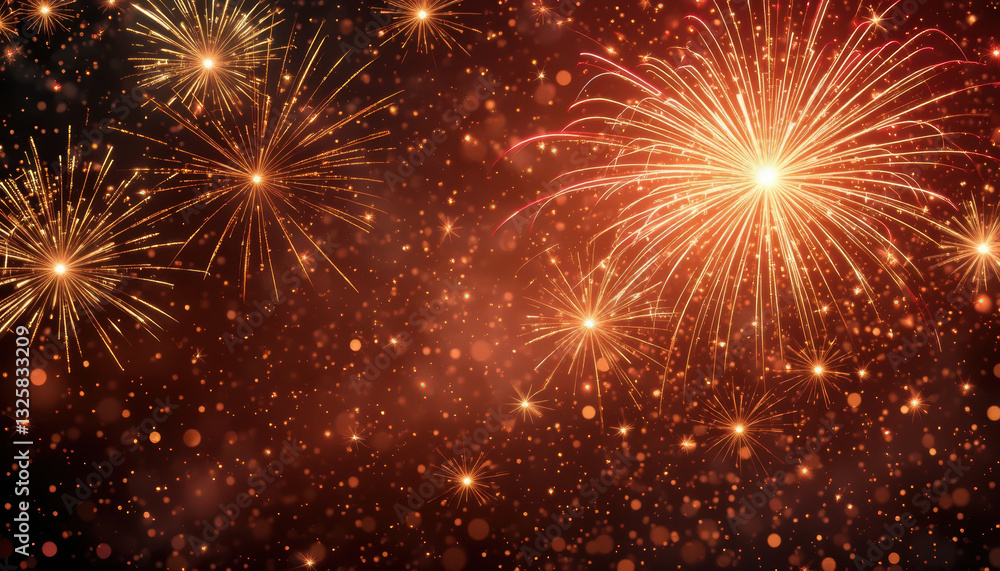 Fototapeta premium Bright fireworks illuminate night sky, creating festive atmosphere with sparkling lights and vibrant colors