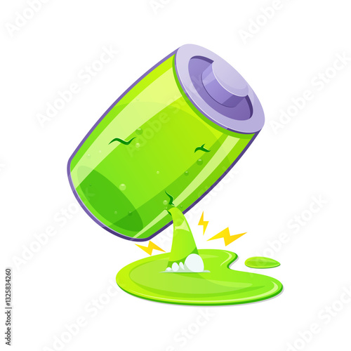 Illustration of a leaking battery vector isolated on white background.