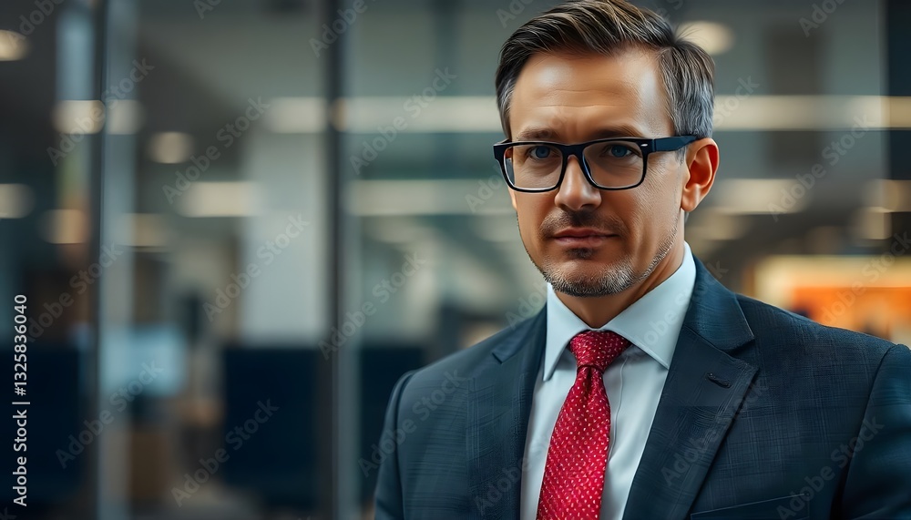 Confident Business Portrait: A distinguished businessman, impeccably dressed in a tailored suit and glasses, exudes confidence and professionalism. Confident Business Portrait: A distinguished businessman, impeccably dressed in a tailored suit and glasses, exudes confidence and professionalism.
