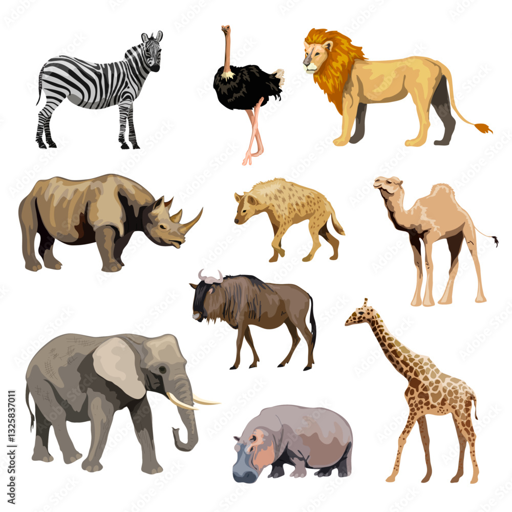 Fototapeta premium Jungle Animals Vector Illustration – Wild Safari Wildlife Collection (EPS)