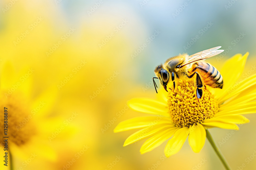 bee on yellow flower in summer garden, background with copy space bee on yellow flower in summer garden, background with copy space