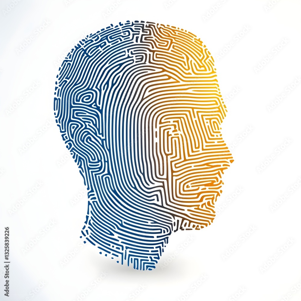 Fingerprint Superposed on Face Concept Icon Isolated on White Background Fingerprint Superposed on Face Concept Icon Isolated on White Background