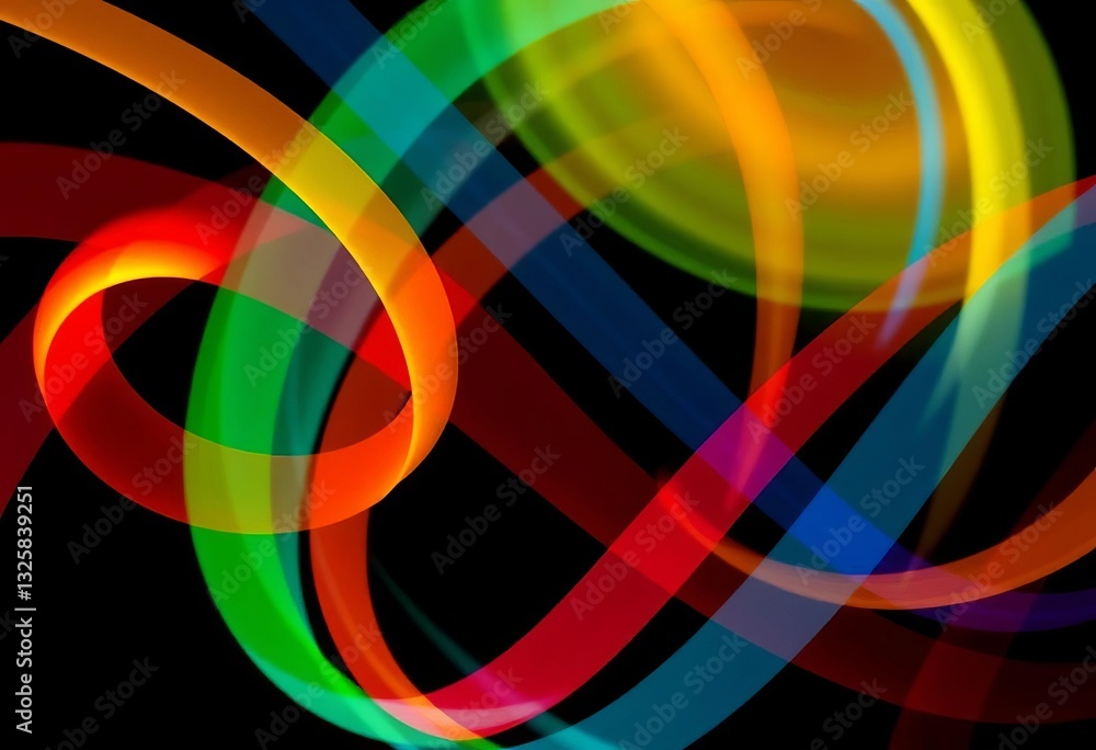 Obraz premium Abstract multicolored lines intersect and swirl on a black background, creating a dynamic and energetic visual, black, texture
