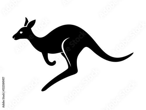Silhouette of a Kangaroo in a Dynamic Pose. This stylized, black silhouette of a kangaroo leaping conveys a sense of energy and freedom and logo design .