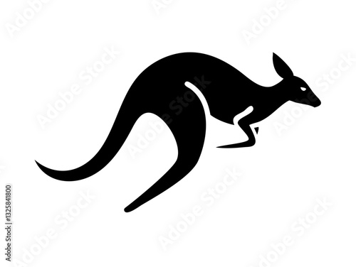 Silhouette of a Kangaroo in a Dynamic Pose. This stylized, black silhouette of a kangaroo leaping conveys a sense of energy and freedom and logo design .
