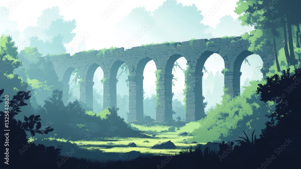 Ancient Stone Bridge Ruins in Lush Green Forest Ancient Stone Bridge Ruins in Lush Green Forest