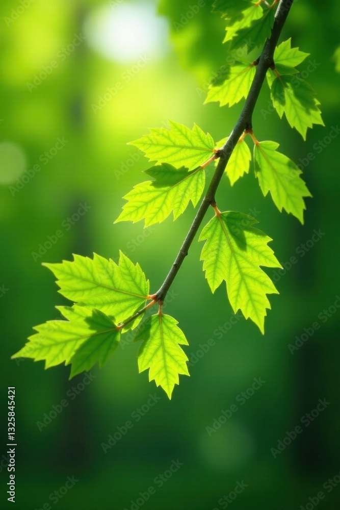 Slender beech branch, vibrant green leaves, sunlight dappled , tree, branching Slender beech branch, vibrant green leaves, sunlight dappled , tree, branching