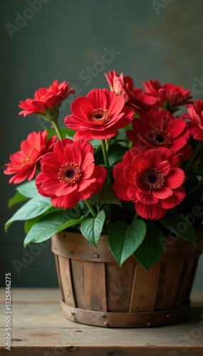 Wallpaper Mural Stunning red flower arrangement in rustic basket, wedding, basket, wildflowers Torontodigital.ca