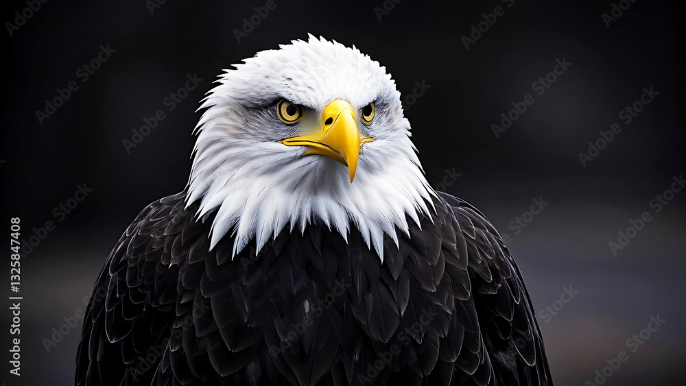 Fototapeta premium Majestic Bald Eagle Close-Up Portrait with Piercing Eyes and Dramatic Lighting
