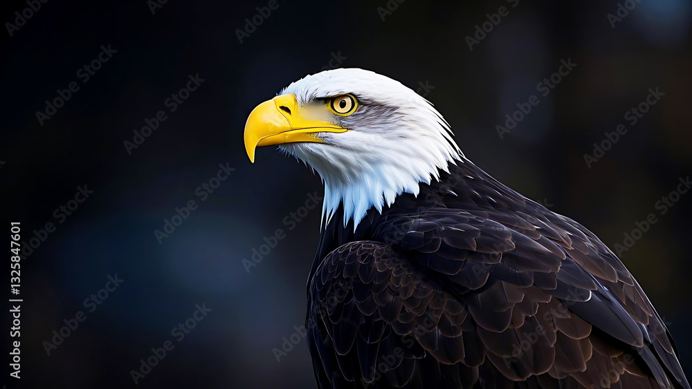 Majestic Bald Eagle Close-Up Portrait with Piercing Eyes and Dramatic Lighting Majestic Bald Eagle Close-Up Portrait with Piercing Eyes and Dramatic Lighting