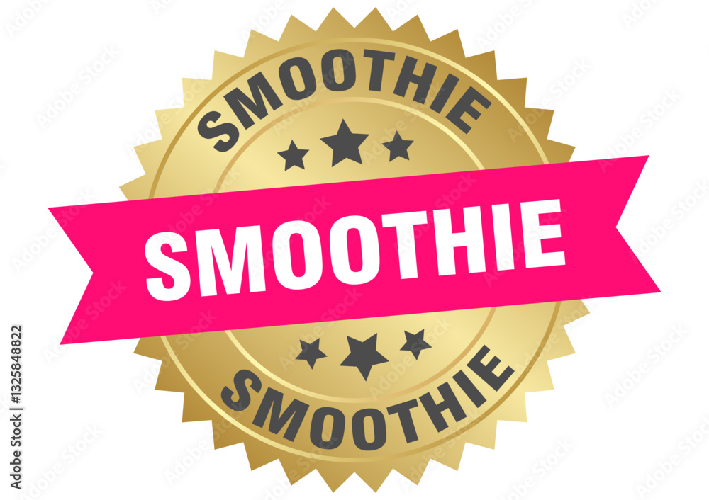 smoothie. smoothie round pink and gold label isolated on transparent background