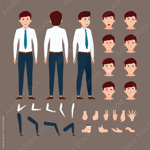 Cartoon Male Adult Character Creator – Customizable Poses, Expressions & Body Parts for Animation (EPS)