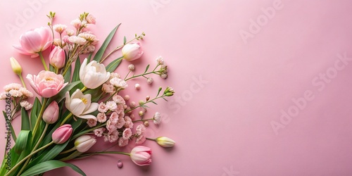 Wallpaper Mural Spring Floral Flat Lay: Delicate Blossoms & Soft Light on Pastel Background Torontodigital.ca