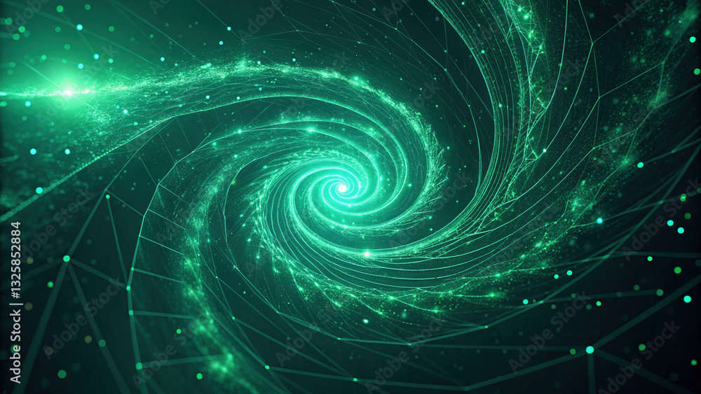 swirling vortex of electric green particles and glowing lines in digital space swirling vortex of electric green particles and glowing lines in digital space