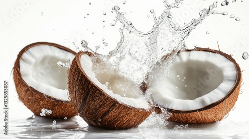 Coconut Halves with Water Splash