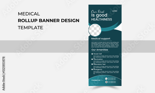 Minimalist and Clean medical roll up banner design, modern creative medical healthcare roll up banner template layout design for print