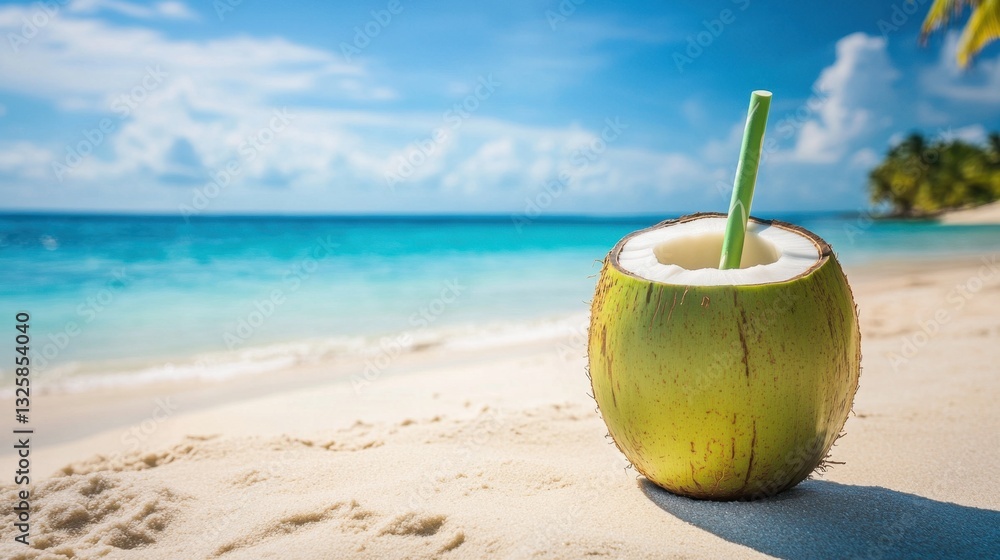 Coconut Drink on Tropical Beach Coconut Drink on Tropical Beach