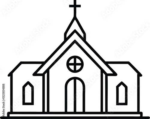 Christian church line art icon, Christian church with cross outline, Church house vector 