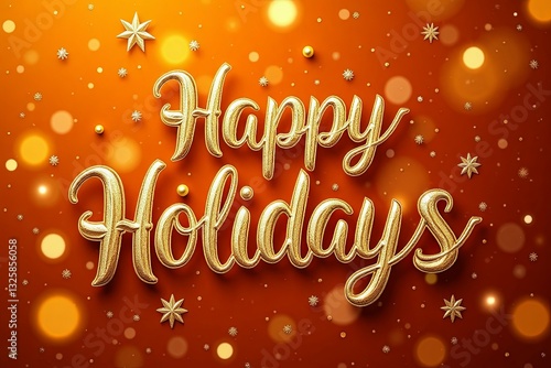 Golden Happy Holidays Greeting Surrounded By Festive Decorative Elements