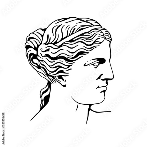 Venus de Milo Ancient Greek sculpture line art. Outline illustration isolated on white background. Linear style