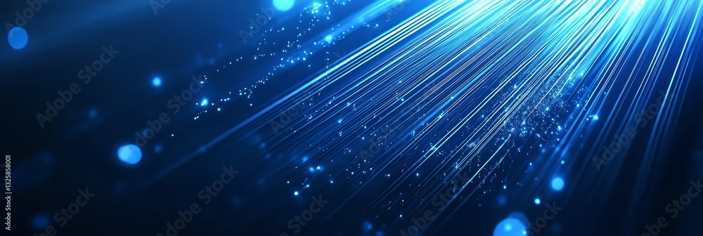 Naklejka premium Rays of Blue Light Streaming with Bokeh Effect for Technology Backgrounds