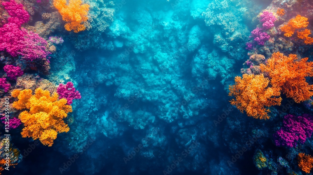 Naklejka premium Vibrant coral reef teeming with life during daylight