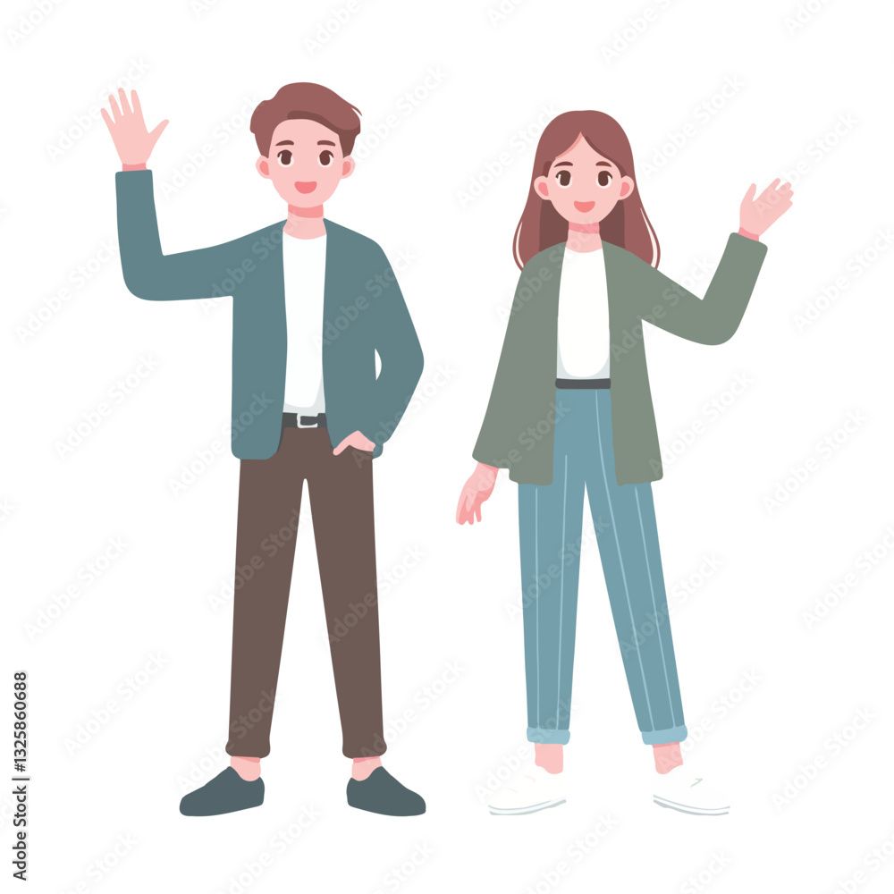 vector young man standing and jumping say hello vector young man standing and jumping say hello