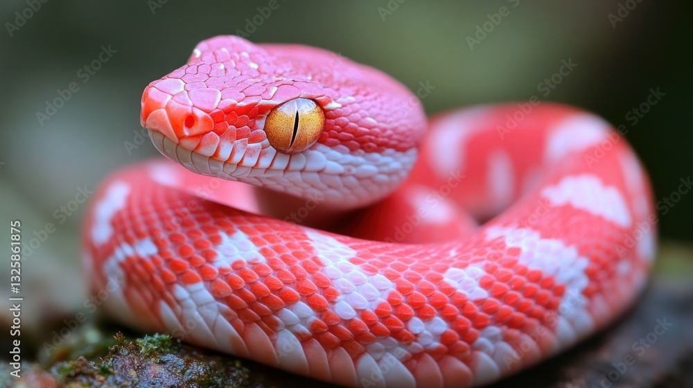 Obraz premium Pink snake coiled in rainforest