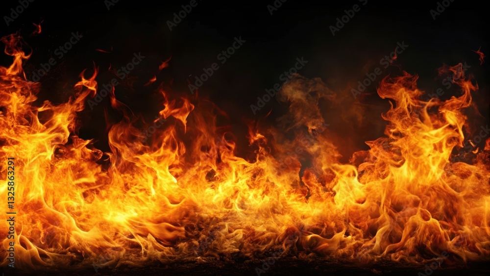 Intense flames engulfed in a fiery blaze on a dark and mysterious black background, passion, heat, passion, heat Intense flames engulfed in a fiery blaze on a dark and mysterious black background, passion, heat, passion, heat