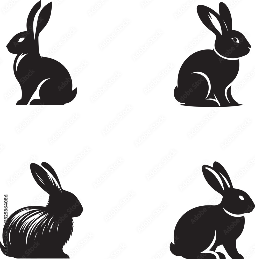 Fototapeta premium Rabbit Silhouette Collection - Various Poses