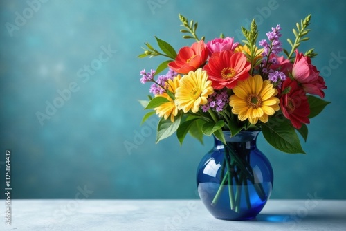 Wallpaper Mural Vibrant blooms, lush greenery in a cobalt blue vase , colorful flowers, art, floral Torontodigital.ca