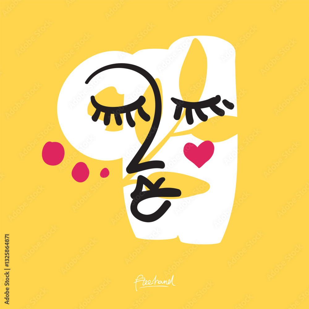 Obraz premium Minimalist Line Art Face Illustration for Wall Decoration, Branding, Social Media, Brochure, Beauty Logos, T-shirt Print, Web, and Hand-Drawn Design.