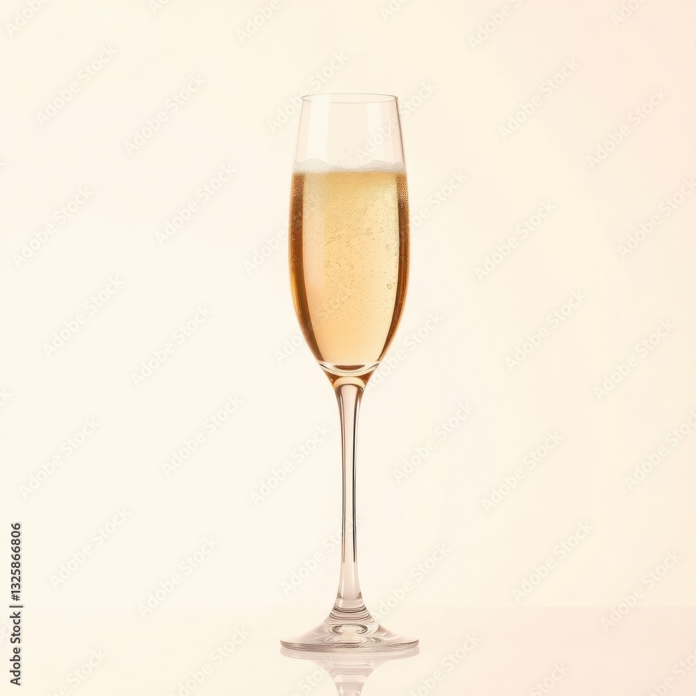 Elegant flute glass filled with sparkling wine, bubbles rising against a soft, neutral background. Elegant flute glass filled with sparkling wine, bubbles rising against a soft, neutral background.