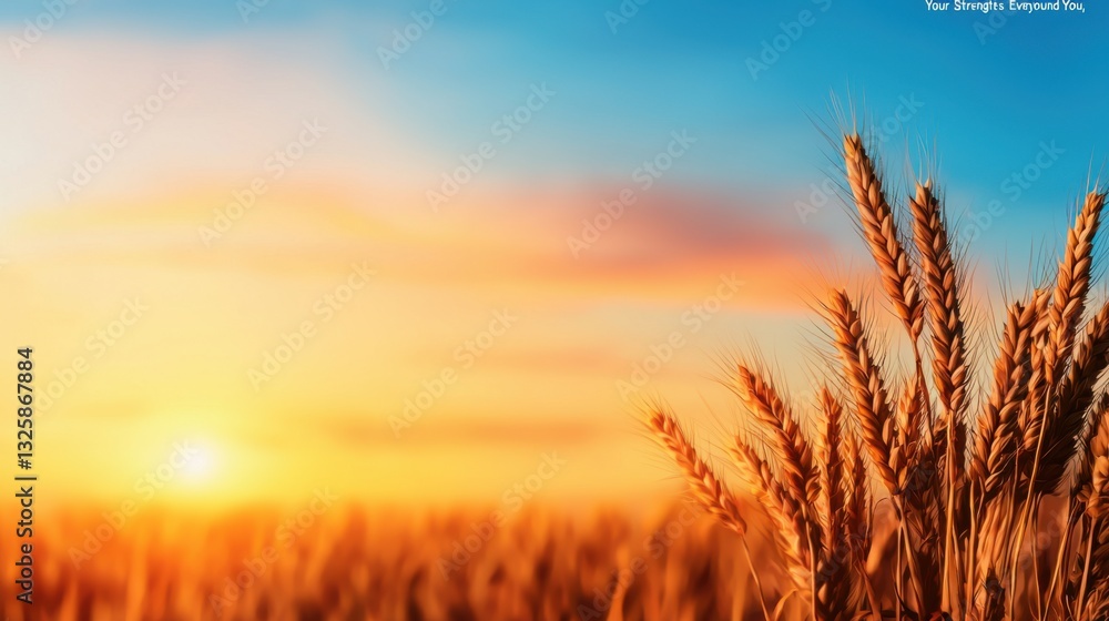 A serene sunset over a golden wheat field, showcasing nature's beauty and tranquility. A serene sunset over a golden wheat field, showcasing nature's beauty and tranquility.