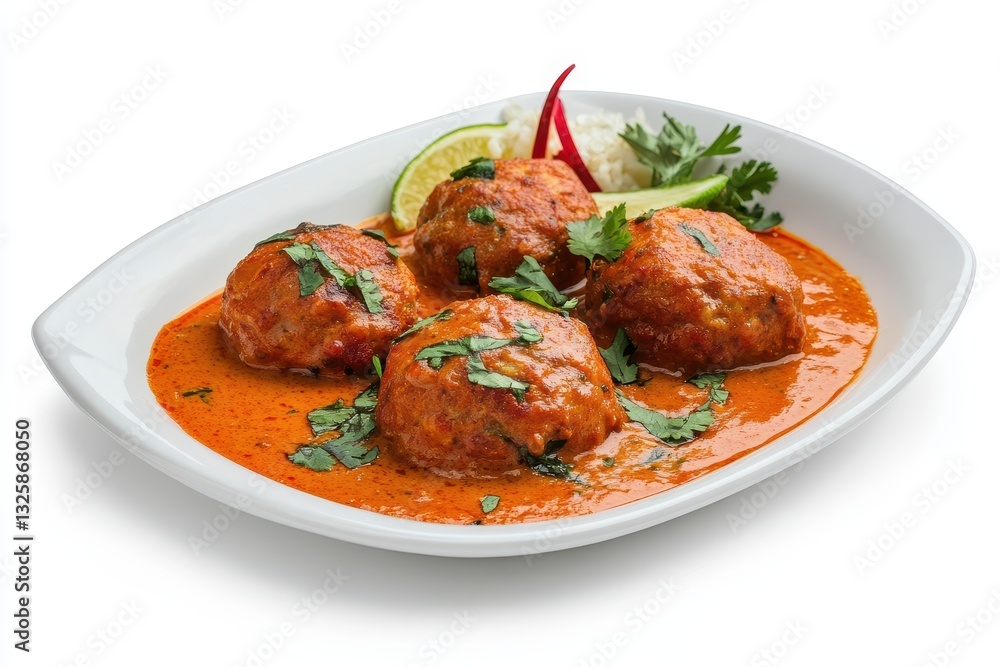 Delicious and Flavorful Authentic Indian Kofta Curry with Fresh Herbs and Lime Garnish Delicious and Flavorful Authentic Indian Kofta Curry with Fresh Herbs and Lime Garnish