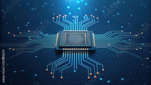 Large language models (LLM) use artificial intelligence for optimization. A close-up view of a computer chip with intricate circuitry on a blue background