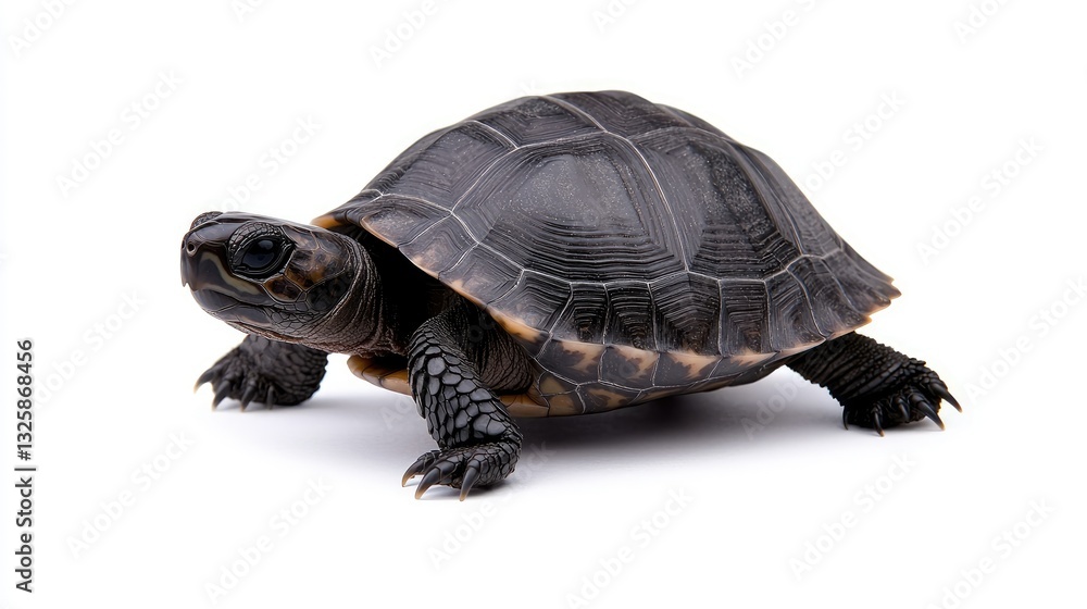 Obraz premium Turtle crawling on white background animal photography studio environment close-up view wildlife concept
