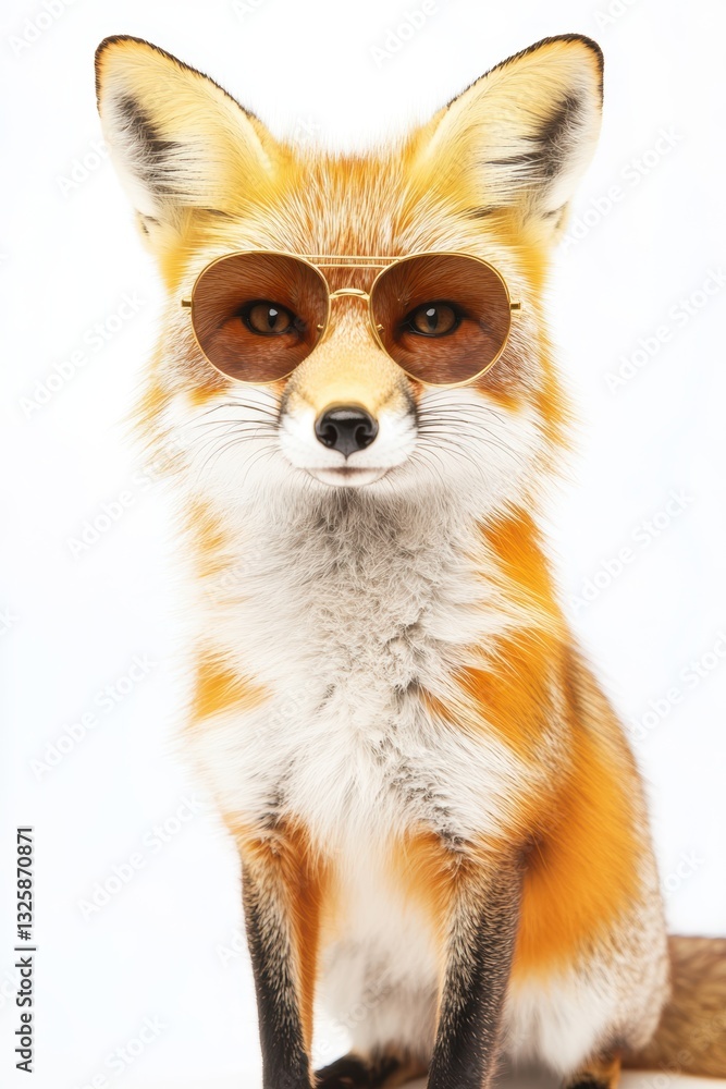 Obraz premium Fox wearing stylish sunglasses posing confidently for a trendy and fun photo shoot, capturing the essence of playful wildlife in modern fashion.