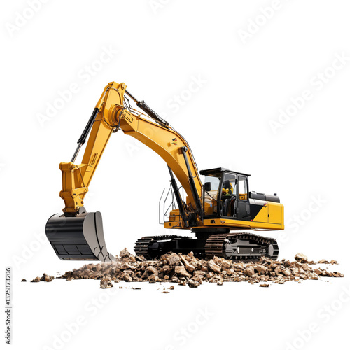 Wallpaper Mural The powerful construction excavator stands strong amidst crushed stone, ready to dig and reshape the earth for new projects, showcasing engineering excellence and resilience. Torontodigital.ca