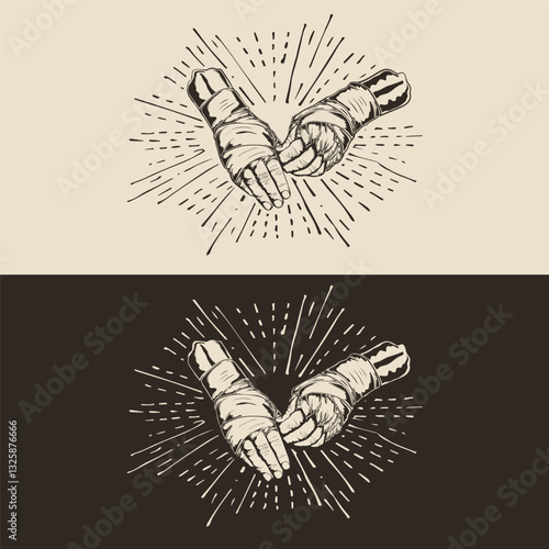 Hand Wrapped, MMA fighter, martial arts Wrapped,  hand wrap , fist clip art , silhouette Vector Black And White Isolated Vector Image 