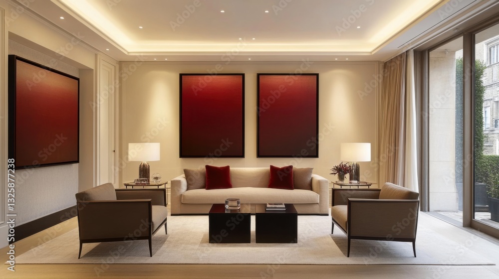 Elegant Living Room with Symmetrical Armchairs and Art Elegant Living Room with Symmetrical Armchairs and Art