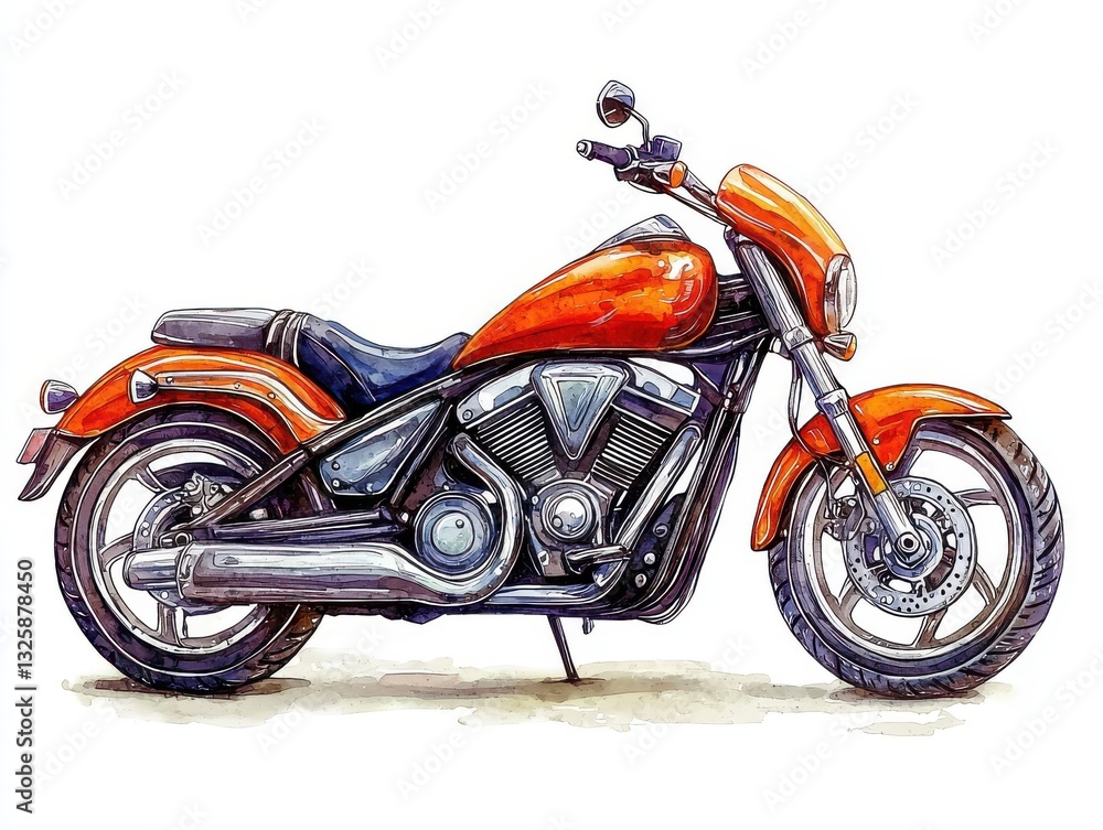 Vibrant Orange Motorcycle Illustration Showcasing Detailed Design and Sleek Lines in a Contemporary Artistic Style Vibrant Orange Motorcycle Illustration Showcasing Detailed Design and Sleek Lines in a Contemporary Artistic Style
