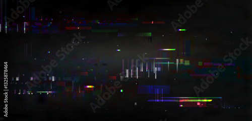 Vibrant digital glitch background with random pixel noise, distorted effect on black. RGB color artifacts in retro futuristic technology style. Trendy cyberpunk aesthetic for graphic overlay design.