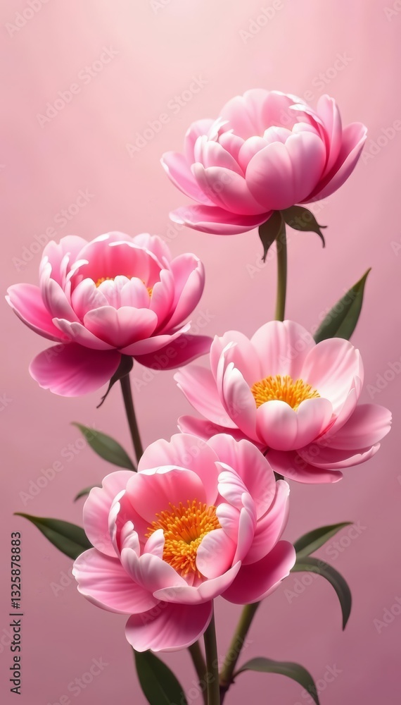 Obraz premium Elegant blooming peonies floating in the air over pink pastel, delicate, blossoms
