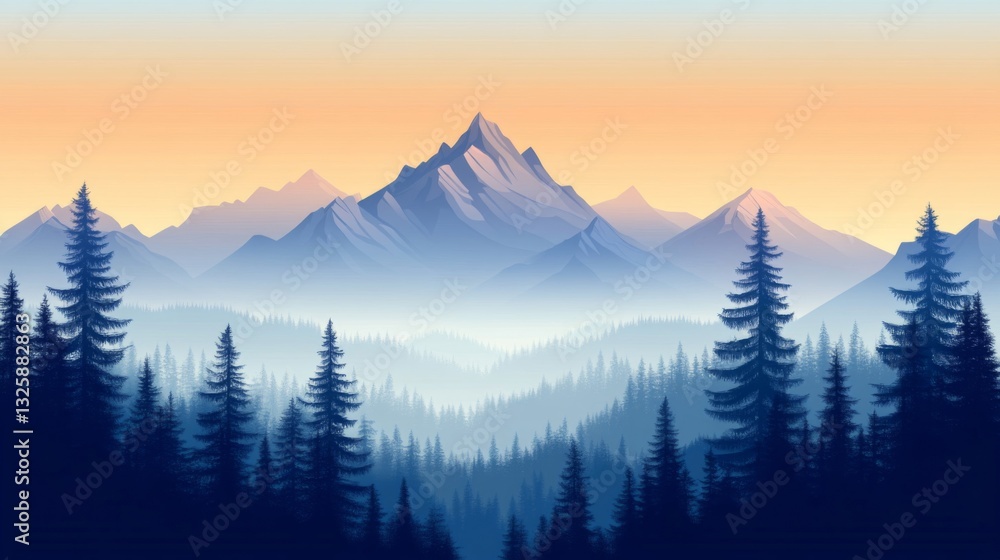 Obraz premium Misty Mountain Range at Sunset