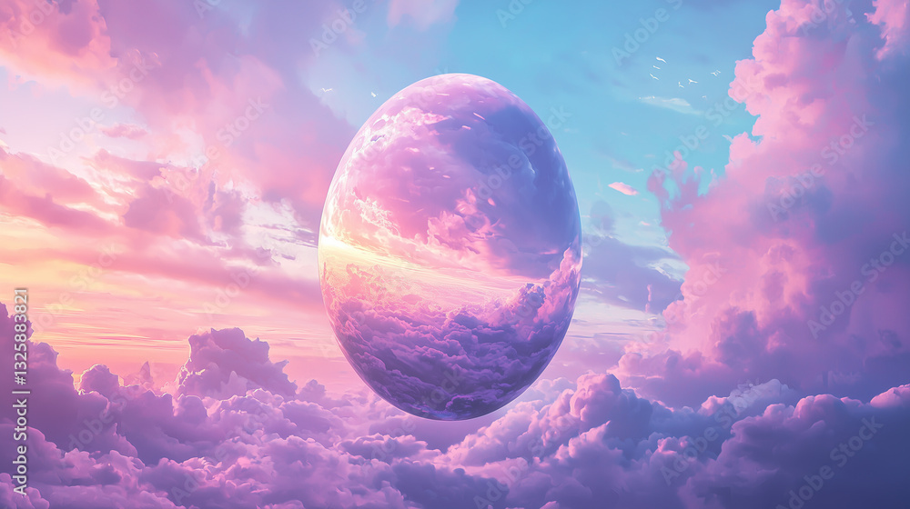 A giant floating Easter egg against a dreamy pastel sky, with soft clouds and a glowing aura, creating a surreal, whimsical atmosphere, digital painting style.
A giant floating Easter egg against a dreamy pastel sky, with soft clouds and a glowing aura, creating a surreal, whimsical atmosphere, digital painting style.