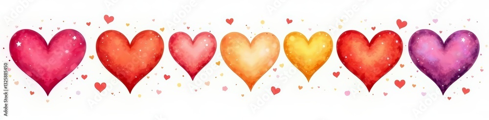 Cute and whimsical heart design in a rainbow of colors on a white backdrop, pattern, cute Cute and whimsical heart design in a rainbow of colors on a white backdrop, pattern, cute