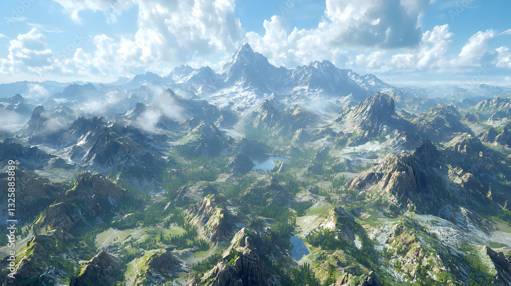 Majestic Mountain Range 3D Illustration Majestic Mountain Range 3D Illustration