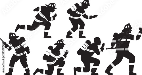 set of Various action fire fighter  silhouettes