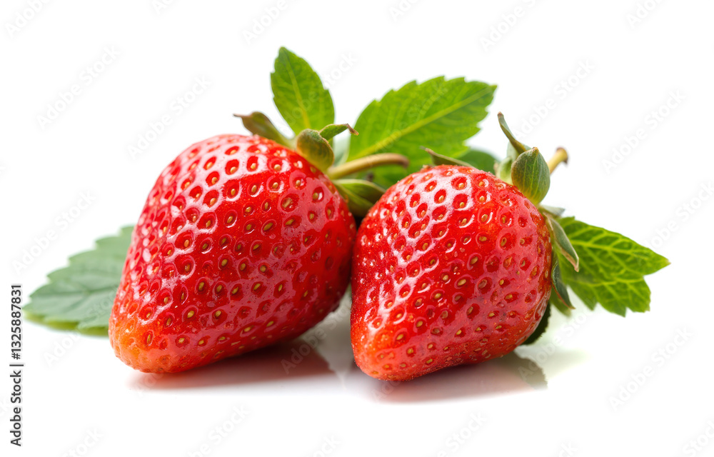 Ripe fresh strawberries with green leaves isolated on white background close-up red sweet natural organic fruit Ripe fresh strawberries with green leaves isolated on white background close-up red sweet natural organic fruit